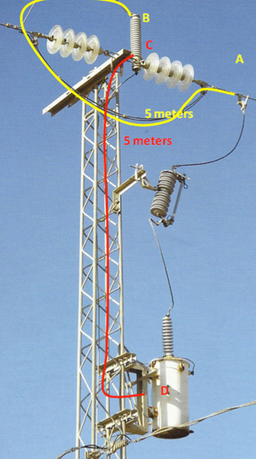 Arrester-installed-on-distribution-system-shows-long-lead-length