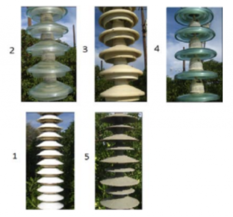 Close-up-of-5-insulators-evaluated